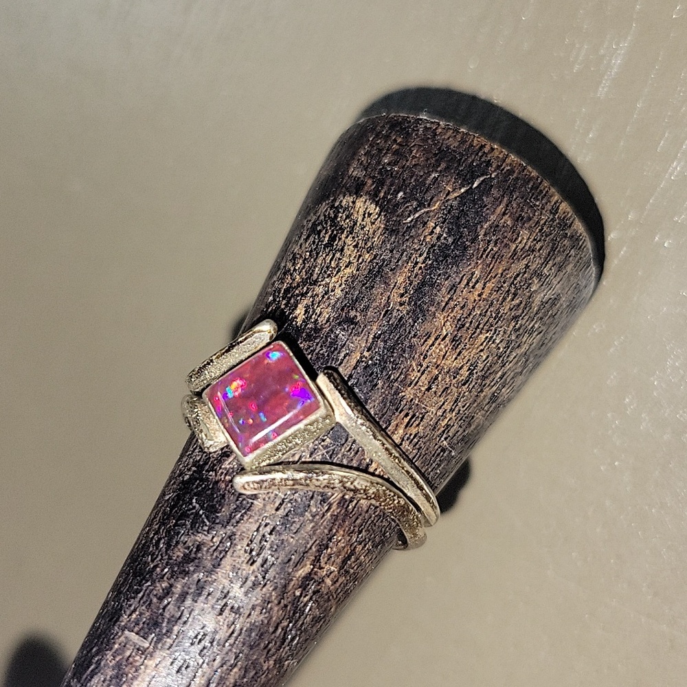 Ted Ott Sterling Silver & Red Pink Speckle Jewel Ring Mid Century Modern Vintage - Picture 10 of 17
